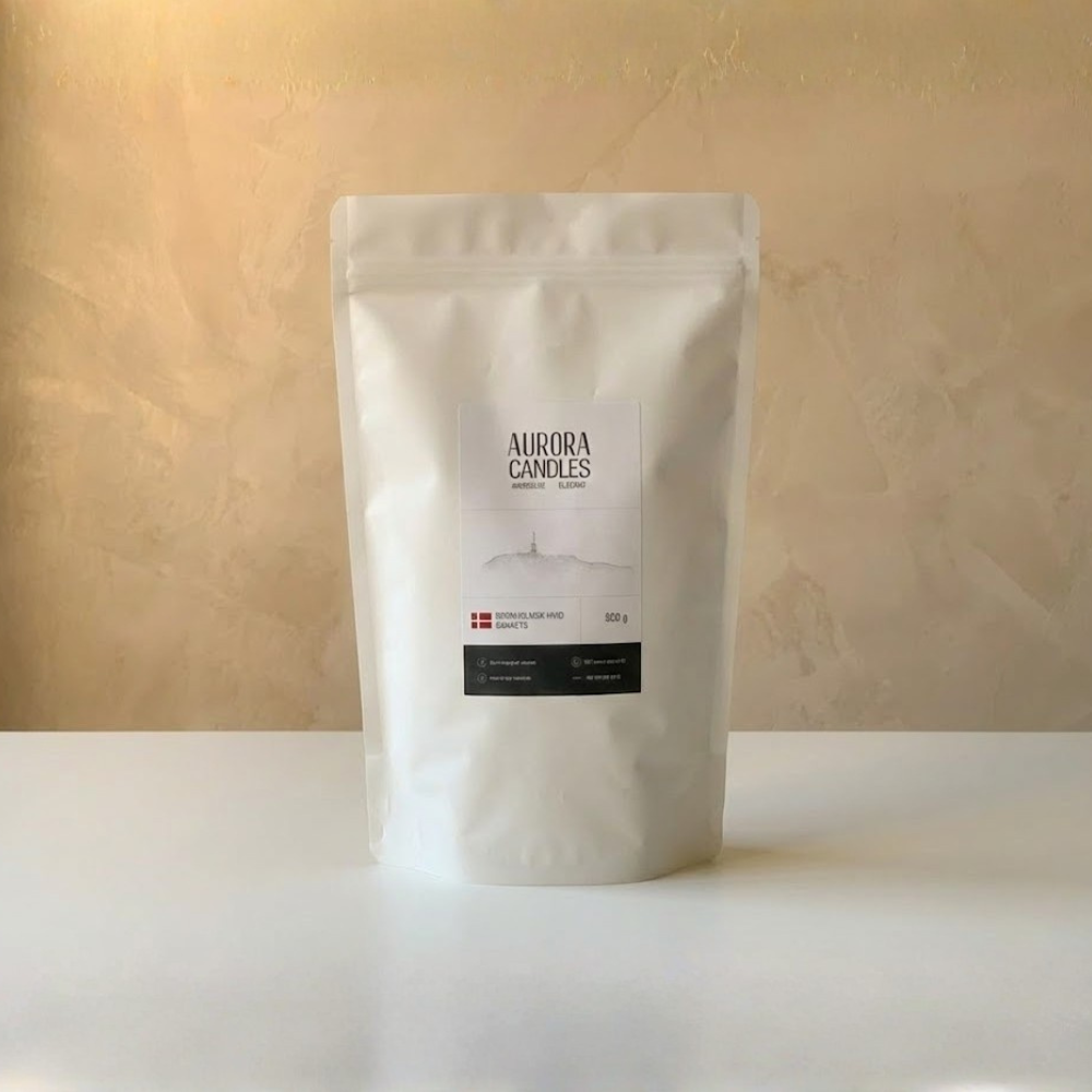 Aurora Candle pose med 500g hvidt sandlys, ideel til hygge og gave

