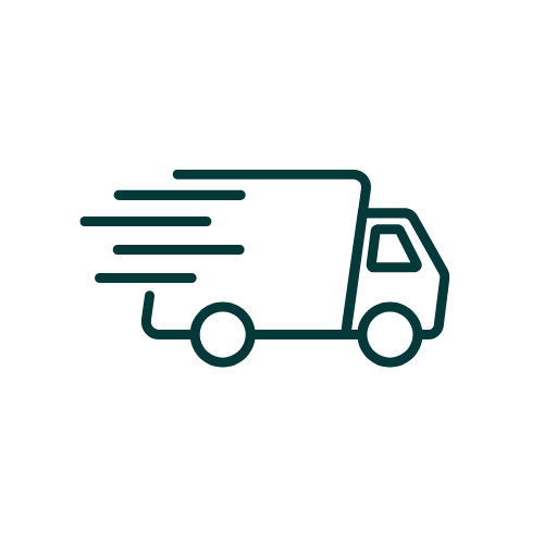 Ikon af en varevogn med hastighedslinjer på hvid baggrund